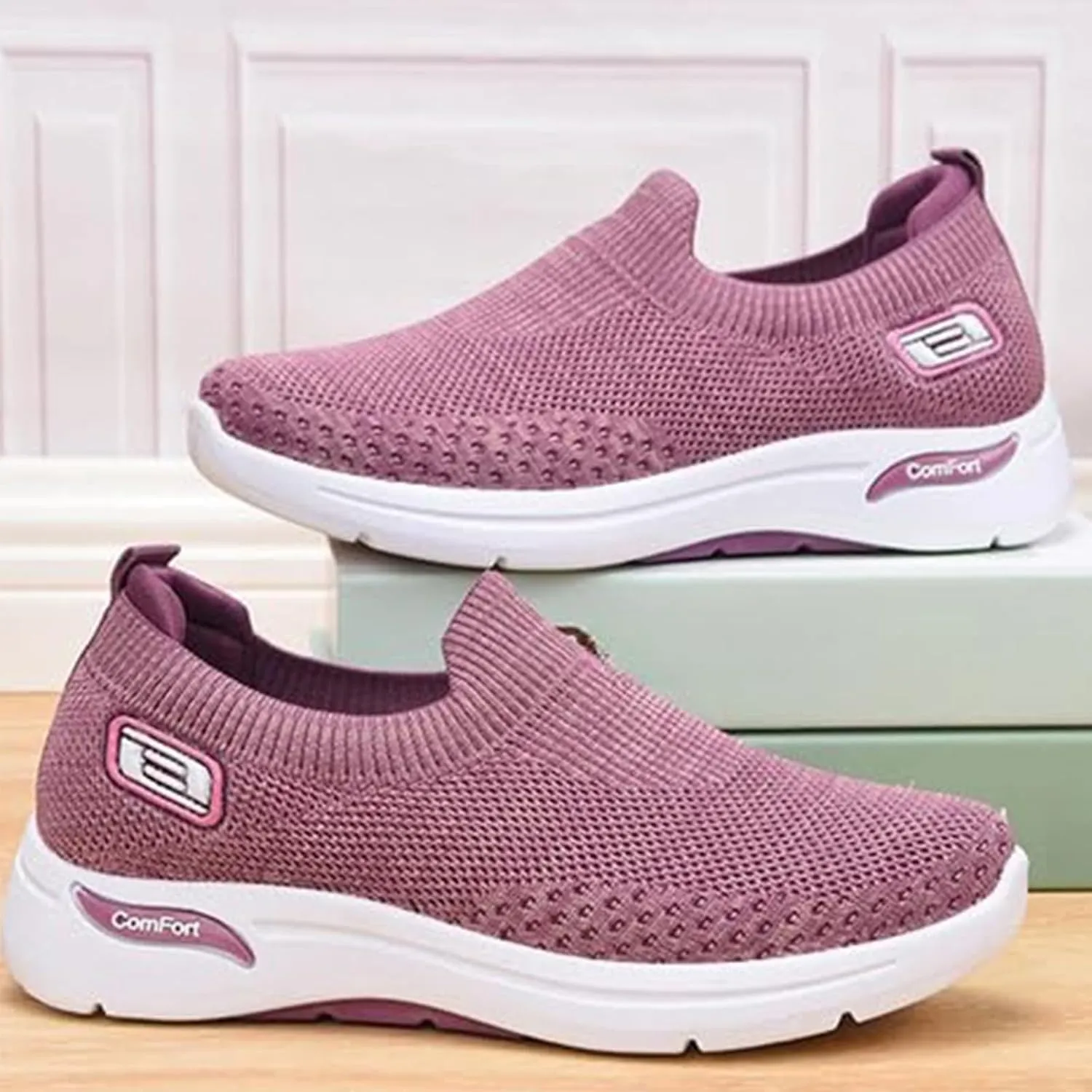 Women Slip On Walking Shoes Orthopedic Sneakers Mesh Casual Non Slip Low Top Tennis Shoes Arch Support Memory Foam Shoe Lightweight Comfort Workout Casual Non Slip Sneakers