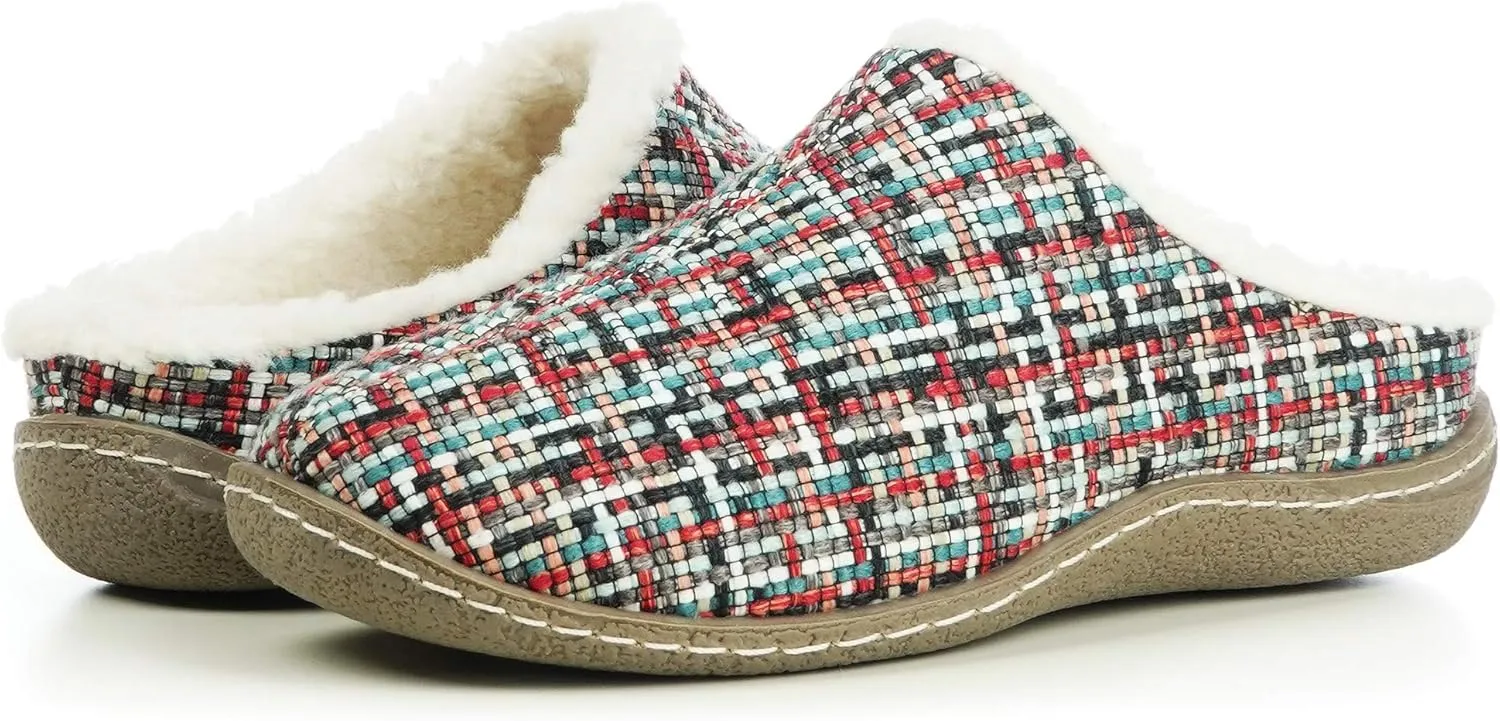 Women's 80-D Memory Foam Nakiska Slide House Slippers with Micro Suede and Faux Fur Fleece Lining with Man Made Wool