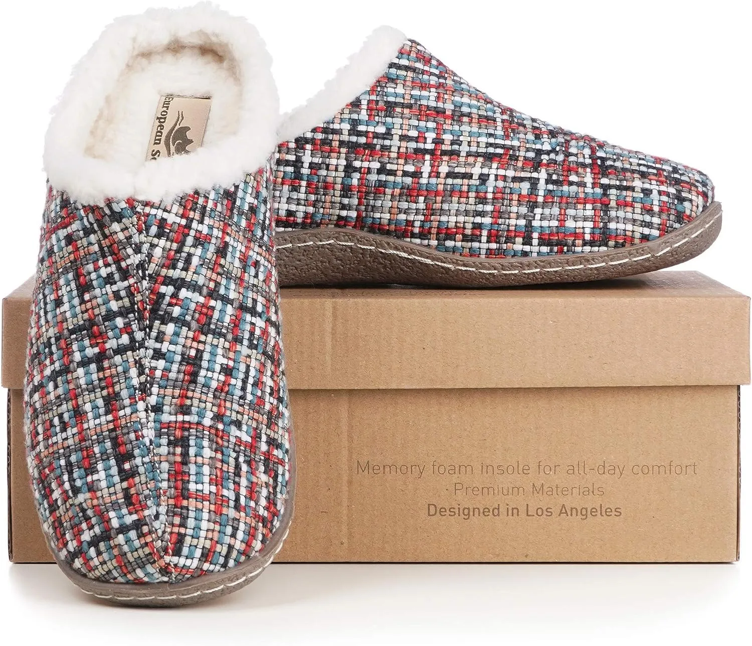 Women's 80-D Memory Foam Nakiska Slide House Slippers with Micro Suede and Faux Fur Fleece Lining with Man Made Wool