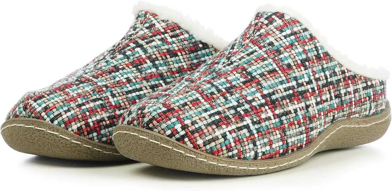 Women's 80-D Memory Foam Nakiska Slide House Slippers with Micro Suede and Faux Fur Fleece Lining with Man Made Wool