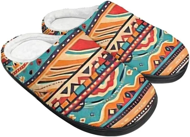 Womens Aztec Cozy&Warm Printed Slipper with Daisy Tiger Grippers Cozy and Fun House Slippers for Women