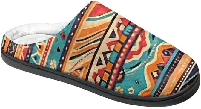 Womens Aztec Cozy&Warm Printed Slipper with Daisy Tiger Grippers Cozy and Fun House Slippers for Women