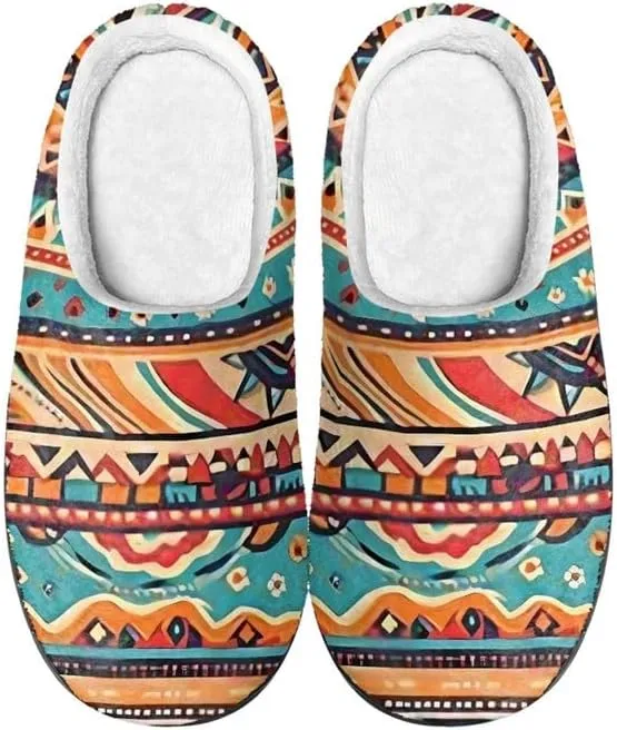 Womens Aztec Cozy&Warm Printed Slipper with Daisy Tiger Grippers Cozy and Fun House Slippers for Women
