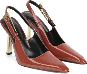 Women'S Backless Slingback, Patent Leather Metal Buckle Fashion Dress Pointed Toe Sandals Shoes Sexy 3.5 In Stiletto Heel Shoes