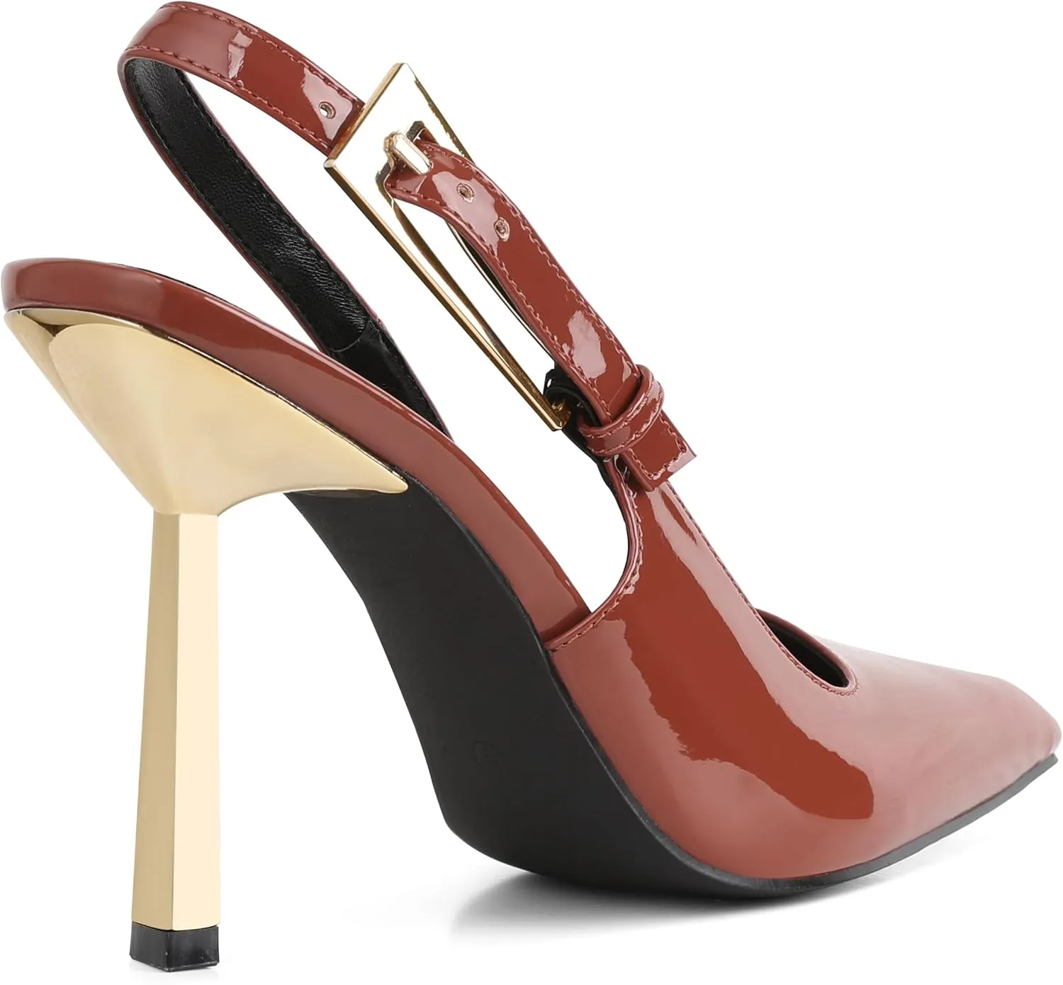 Women'S Backless Slingback, Patent Leather Metal Buckle Fashion Dress Pointed Toe Sandals Shoes Sexy 3.5 In Stiletto Heel Shoes