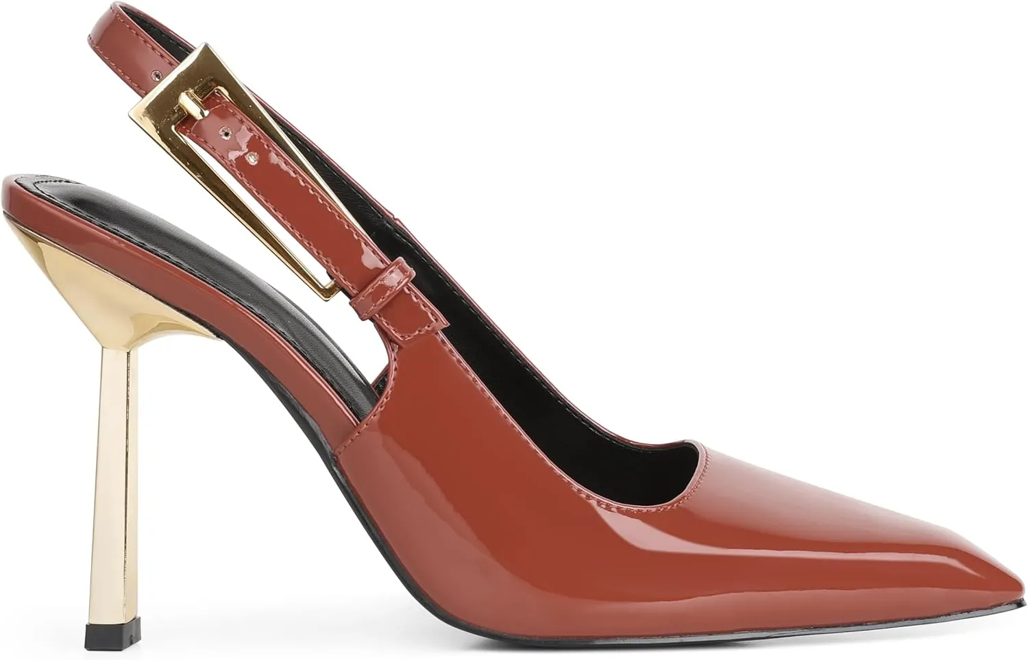 Women'S Backless Slingback, Patent Leather Metal Buckle Fashion Dress Pointed Toe Sandals Shoes Sexy 3.5 In Stiletto Heel Shoes