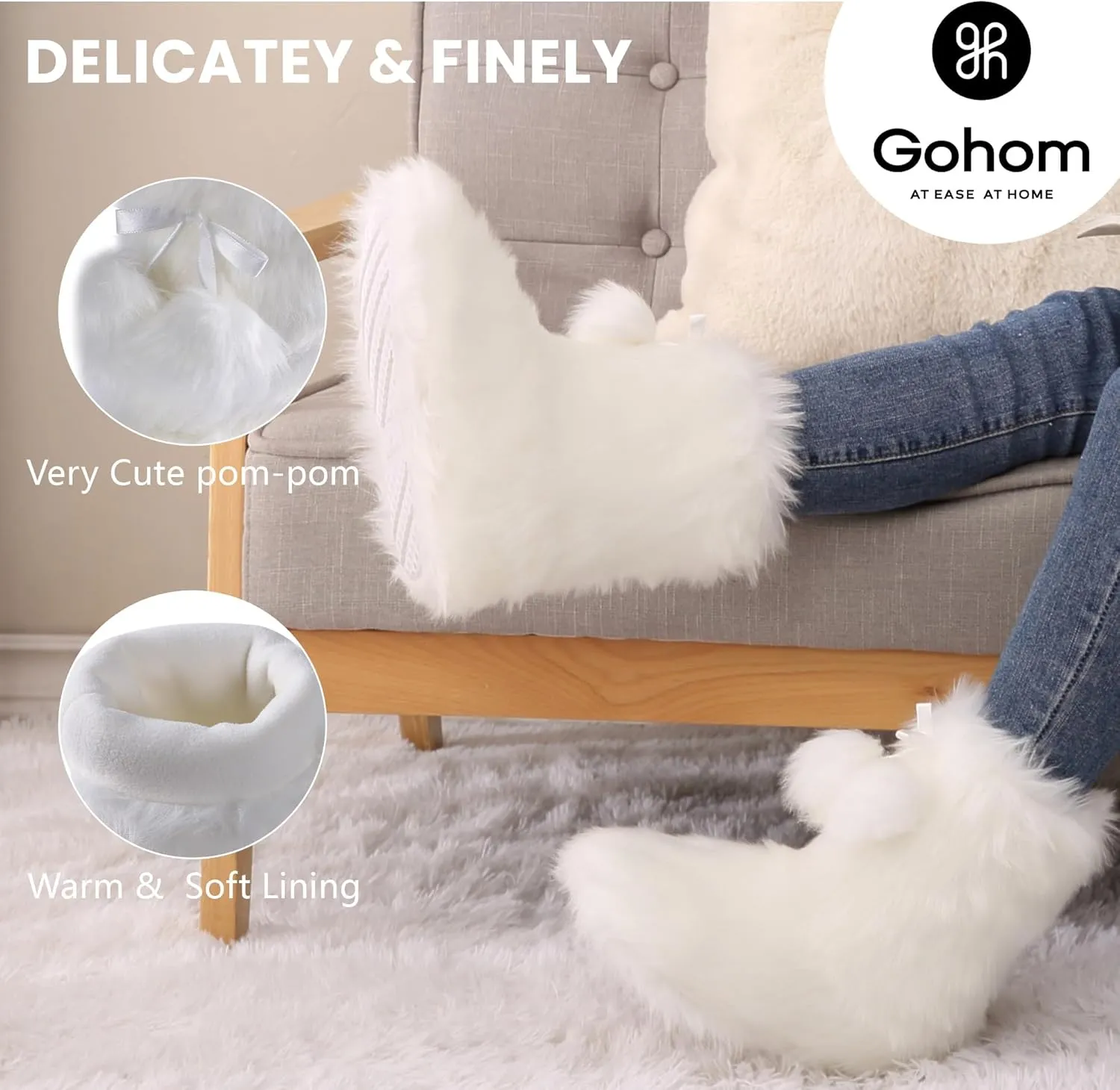 Women's Boots Slippers Fuzzy Warm Memory Foam Indoor House Shoes Booties Slippers with Non-slip Rubber Soles