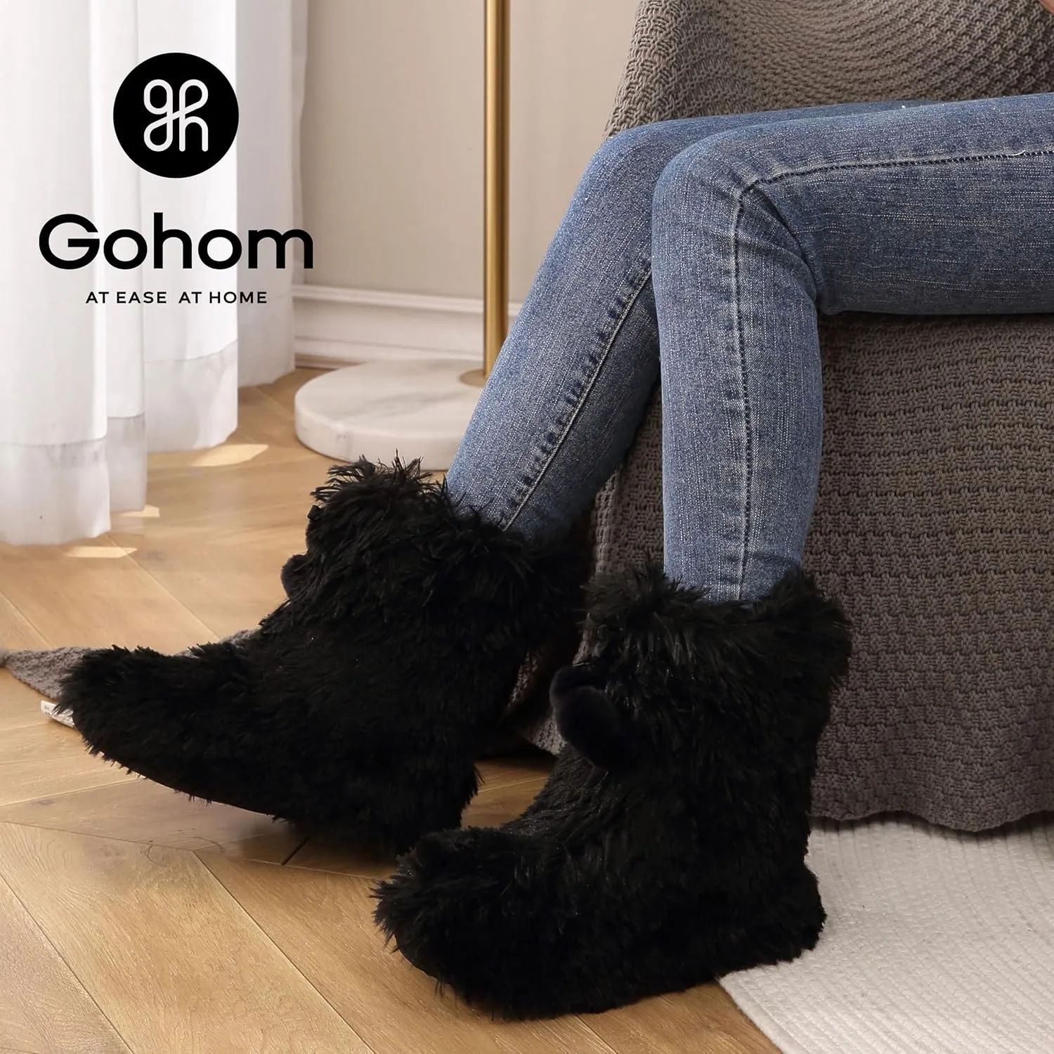 Women's Boots Slippers Fuzzy Warm Memory Foam Indoor House Shoes Booties Slippers with Non-slip Rubber Soles