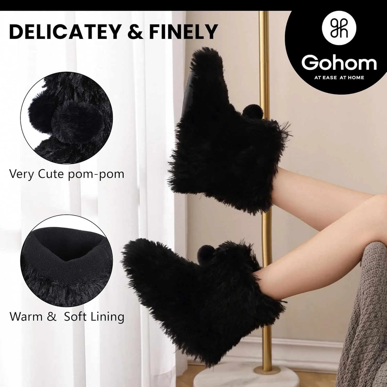 Women's Boots Slippers Fuzzy Warm Memory Foam Indoor House Shoes Booties Slippers with Non-slip Rubber Soles