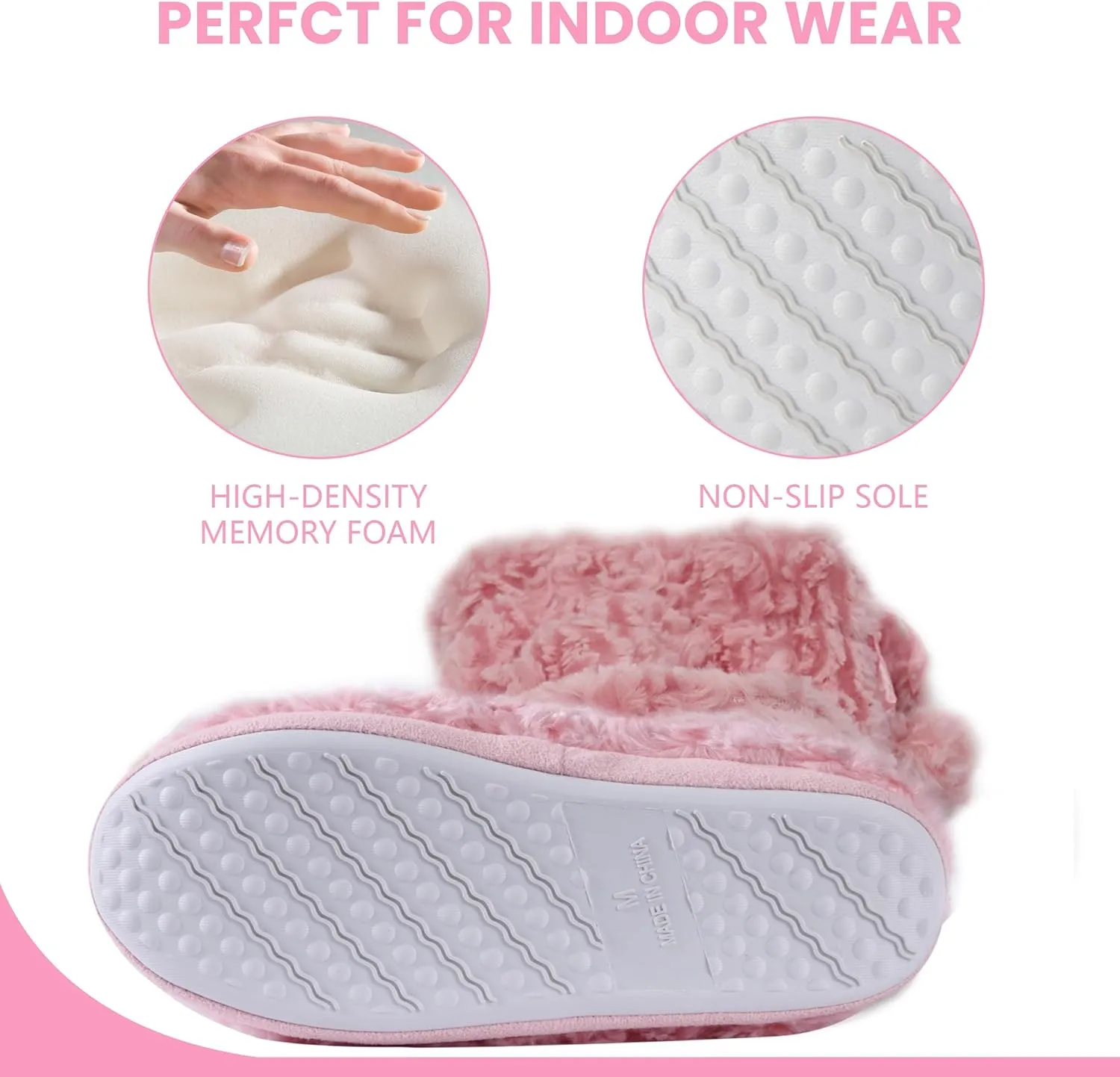 Women's Boots Slippers Fuzzy Warm Memory Foam Indoor House Shoes Booties Slippers with Non-slip Rubber Soles