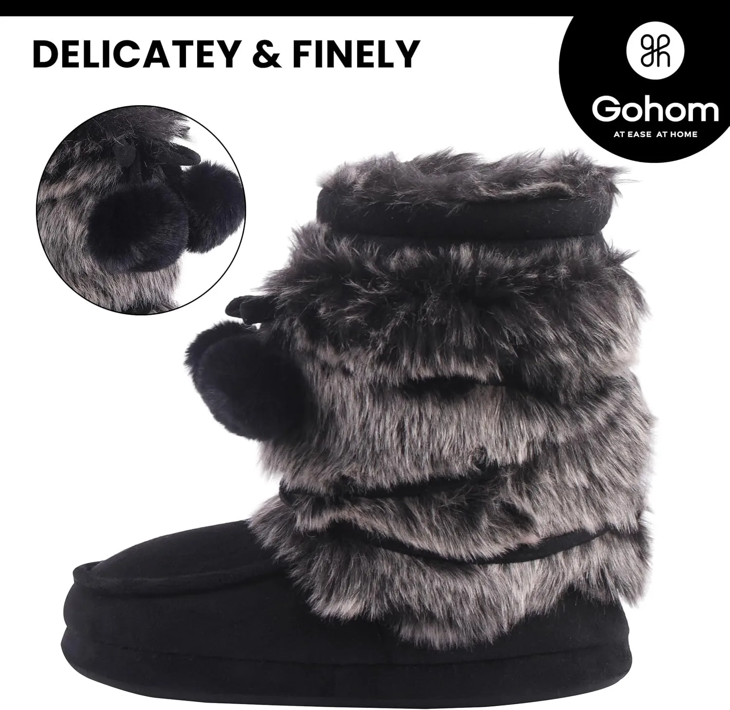Women's Boots Slippers Fuzzy Warm Memory Foam Indoor House Shoes Booties Slippers with Non-slip Rubber Soles