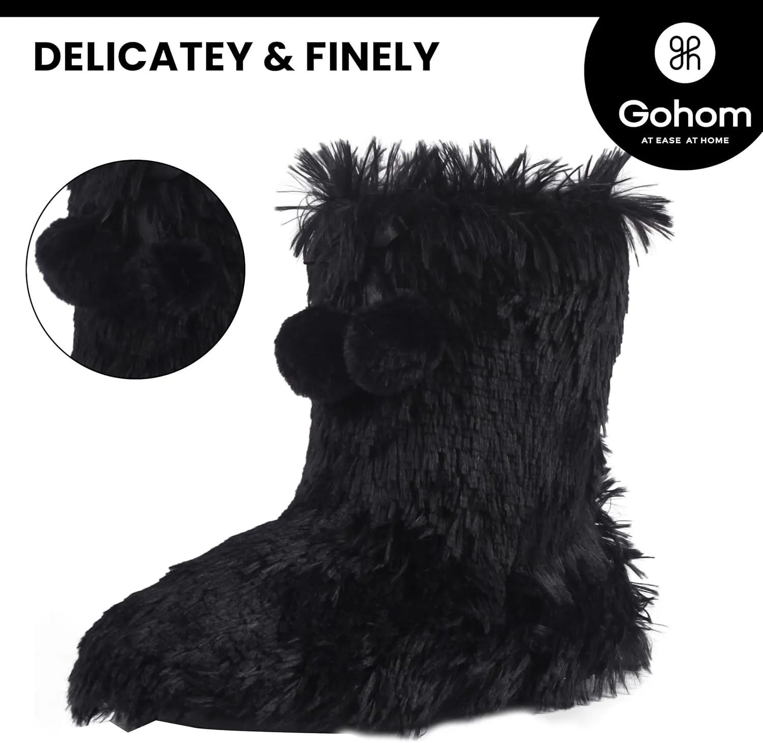 Women's Boots Slippers Fuzzy Warm Memory Foam Indoor House Shoes Booties Slippers with Non-slip Rubber Soles