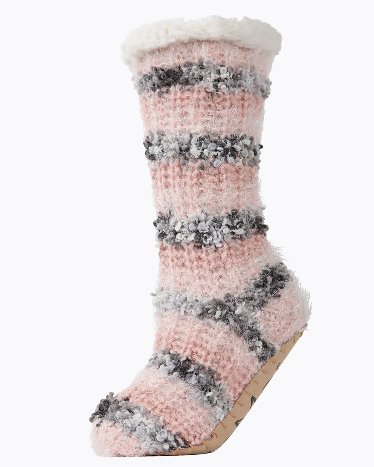 Women's Chunky Striped Knit Plush Lined Slipper Socks