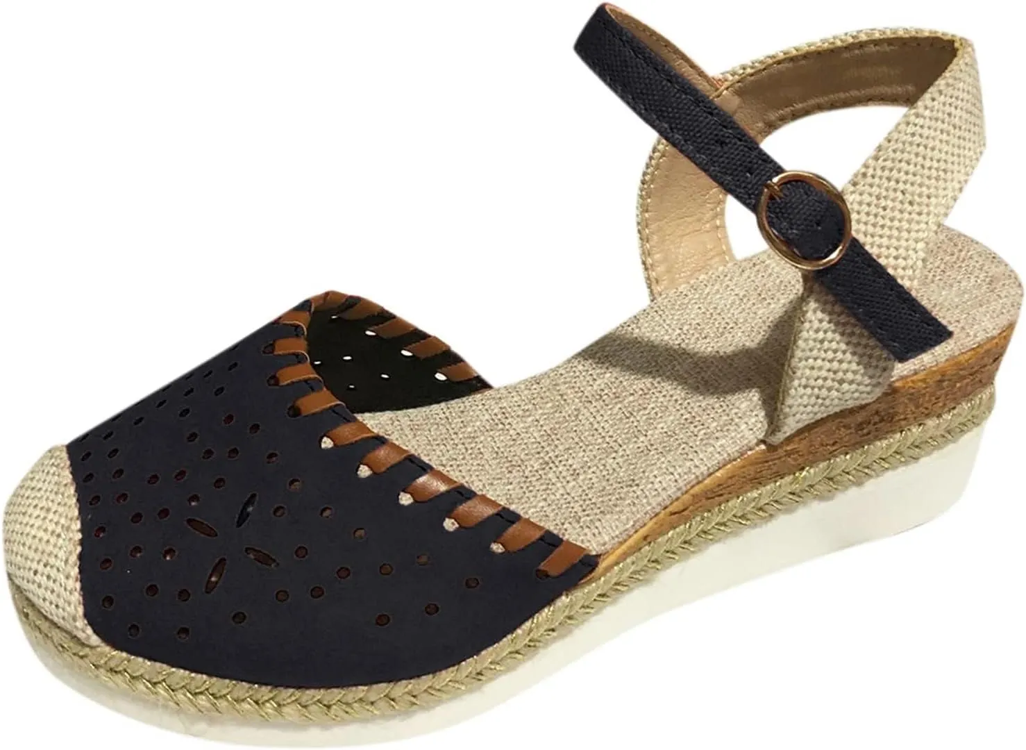 Women's Closed Toe Platform Sandals Fashion Orthopedic Wedge Sandals Casual Hollow Out Arch Support Sandal Comfortable Anti Slip Summer Shoes with Adjustable Buckle Ankle Strap