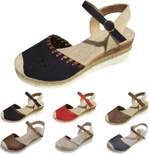 Women's Closed Toe Platform Sandals Fashion Orthopedic Wedge Sandals Casual Hollow Out Arch Support Sandal Comfortable Anti Slip Summer Shoes with Adjustable Buckle Ankle Strap