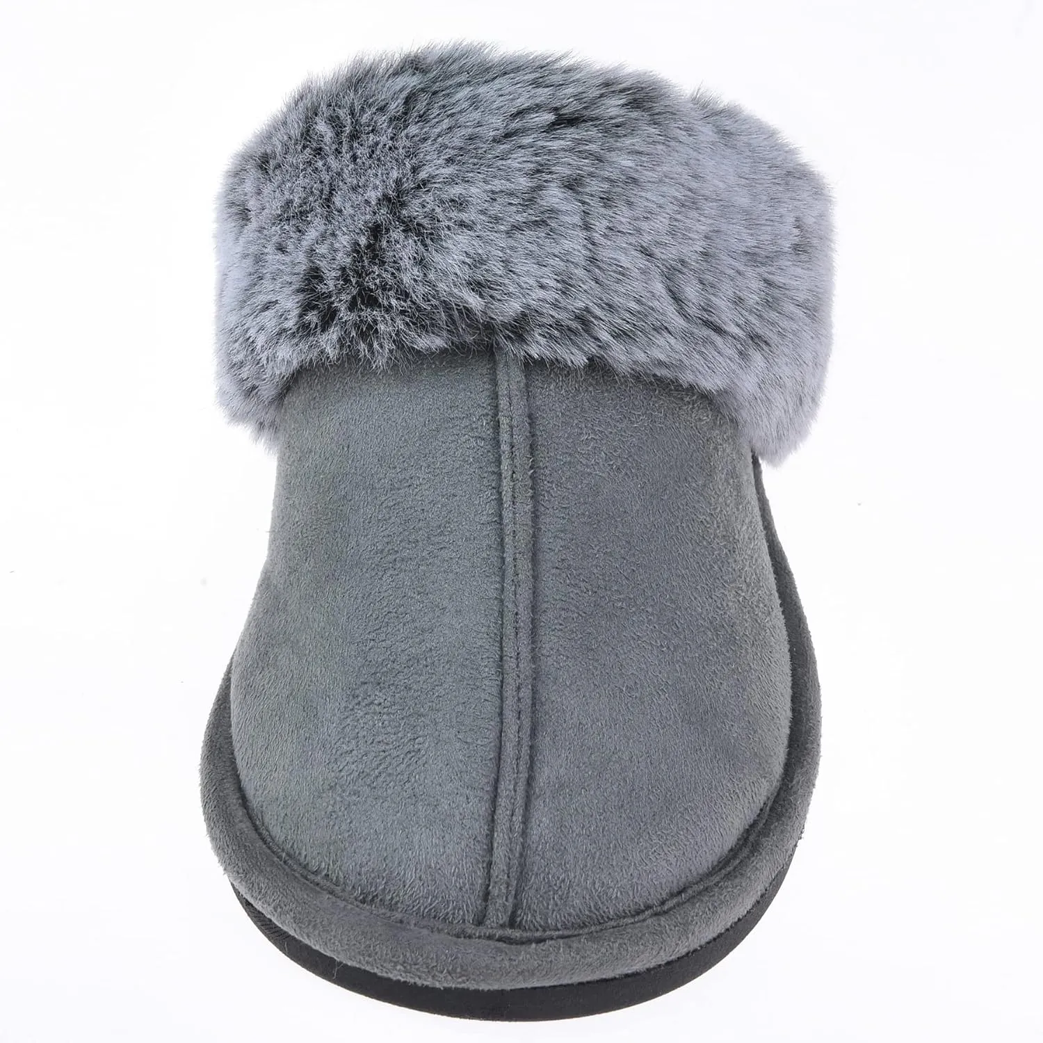 Women's Comfy Faux Fur Scuff Slippers Micro Suede Memory Foam Slip on Fuzzy Slide House Shoes Anti-Skid Sole