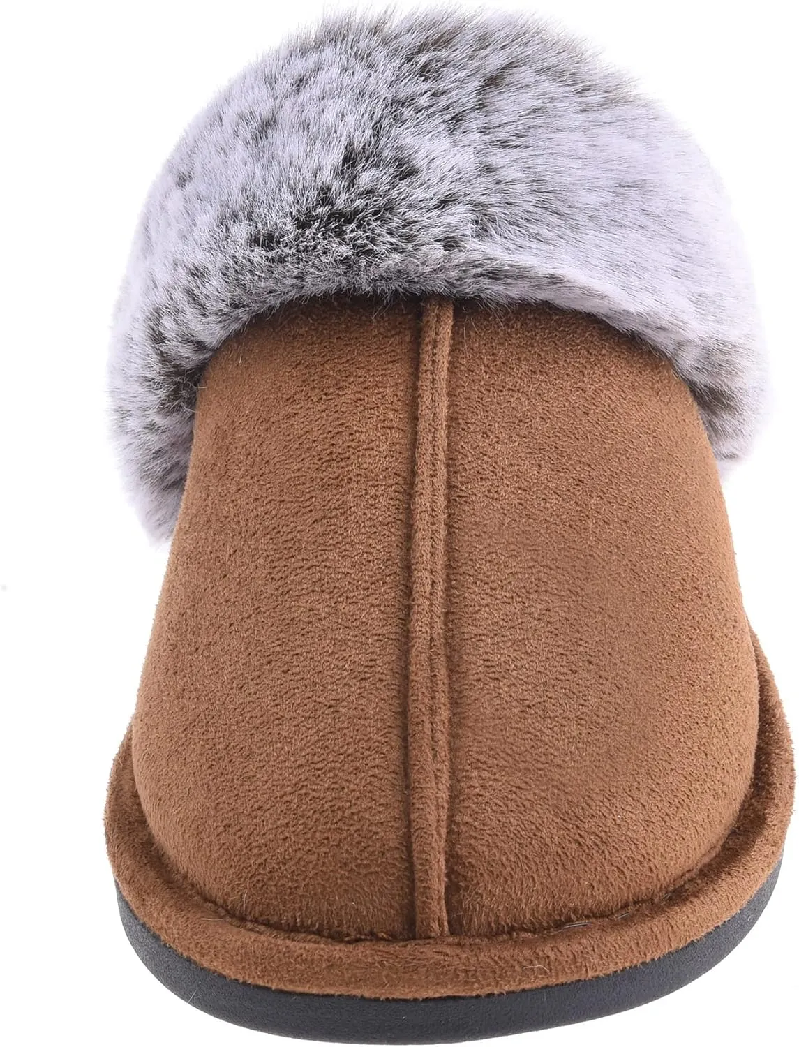 Women's Comfy Faux Fur Scuff Slippers Micro Suede Memory Foam Slip on Fuzzy Slide House Shoes Anti-Skid Sole
