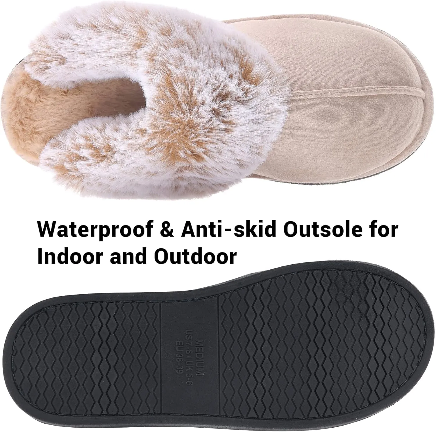 Women's Comfy Faux Fur Scuff Slippers Micro Suede Memory Foam Slip on Fuzzy Slide House Shoes Anti-Skid Sole