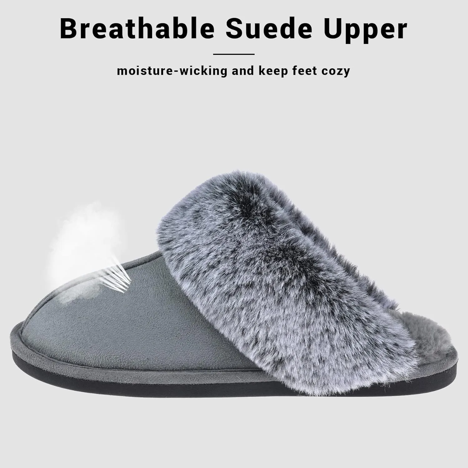 Women's Comfy Faux Fur Scuff Slippers Micro Suede Memory Foam Slip on Fuzzy Slide House Shoes Anti-Skid Sole