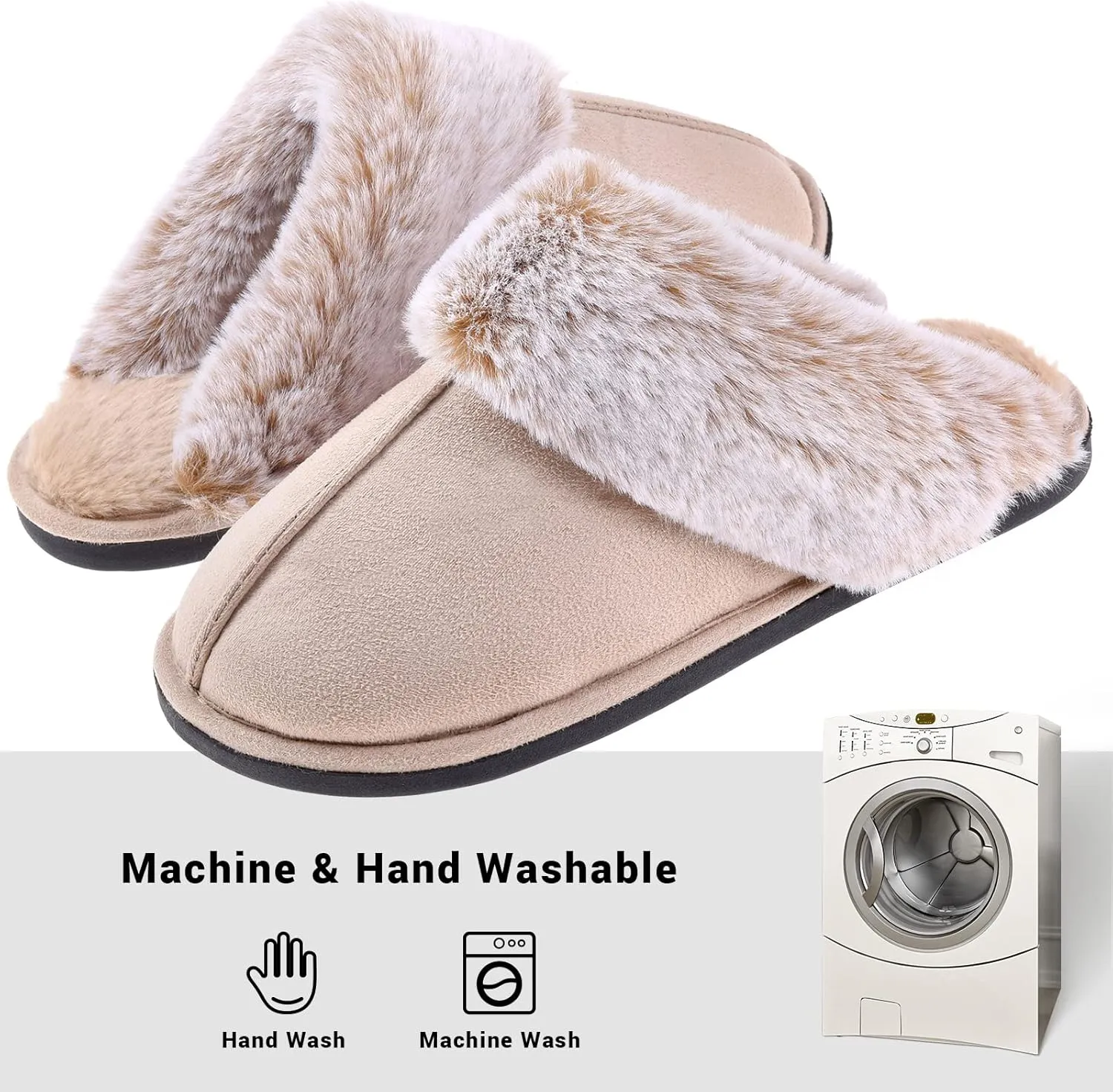 Women's Comfy Faux Fur Scuff Slippers Micro Suede Memory Foam Slip on Fuzzy Slide House Shoes Anti-Skid Sole