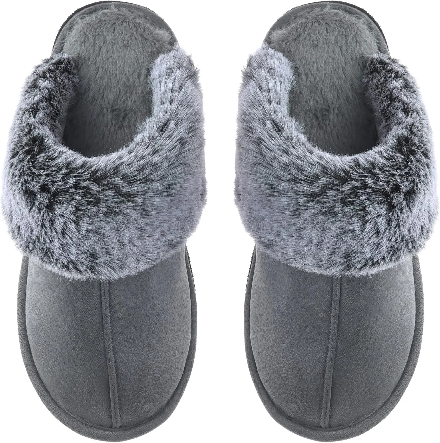 Women's Comfy Faux Fur Scuff Slippers Micro Suede Memory Foam Slip on Fuzzy Slide House Shoes Anti-Skid Sole