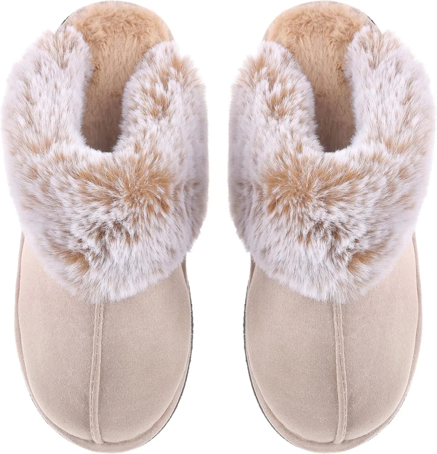 Women's Comfy Faux Fur Scuff Slippers Micro Suede Memory Foam Slip on Fuzzy Slide House Shoes Anti-Skid Sole