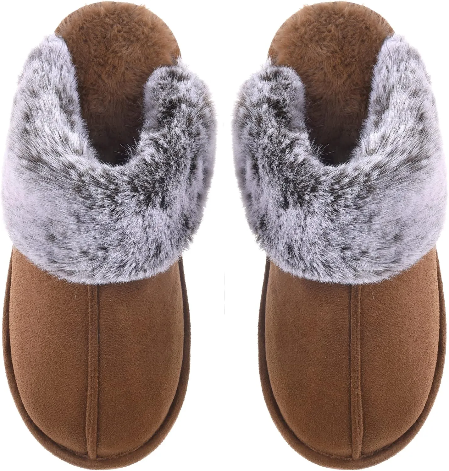 Women's Comfy Faux Fur Scuff Slippers Micro Suede Memory Foam Slip on Fuzzy Slide House Shoes Anti-Skid Sole
