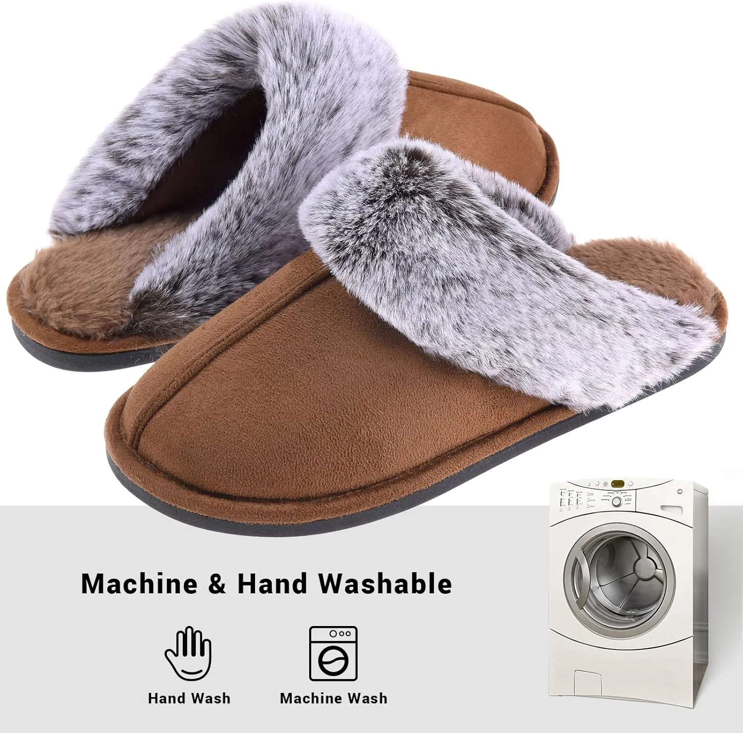 Women's Comfy Faux Fur Scuff Slippers Micro Suede Memory Foam Slip on Fuzzy Slide House Shoes Anti-Skid Sole