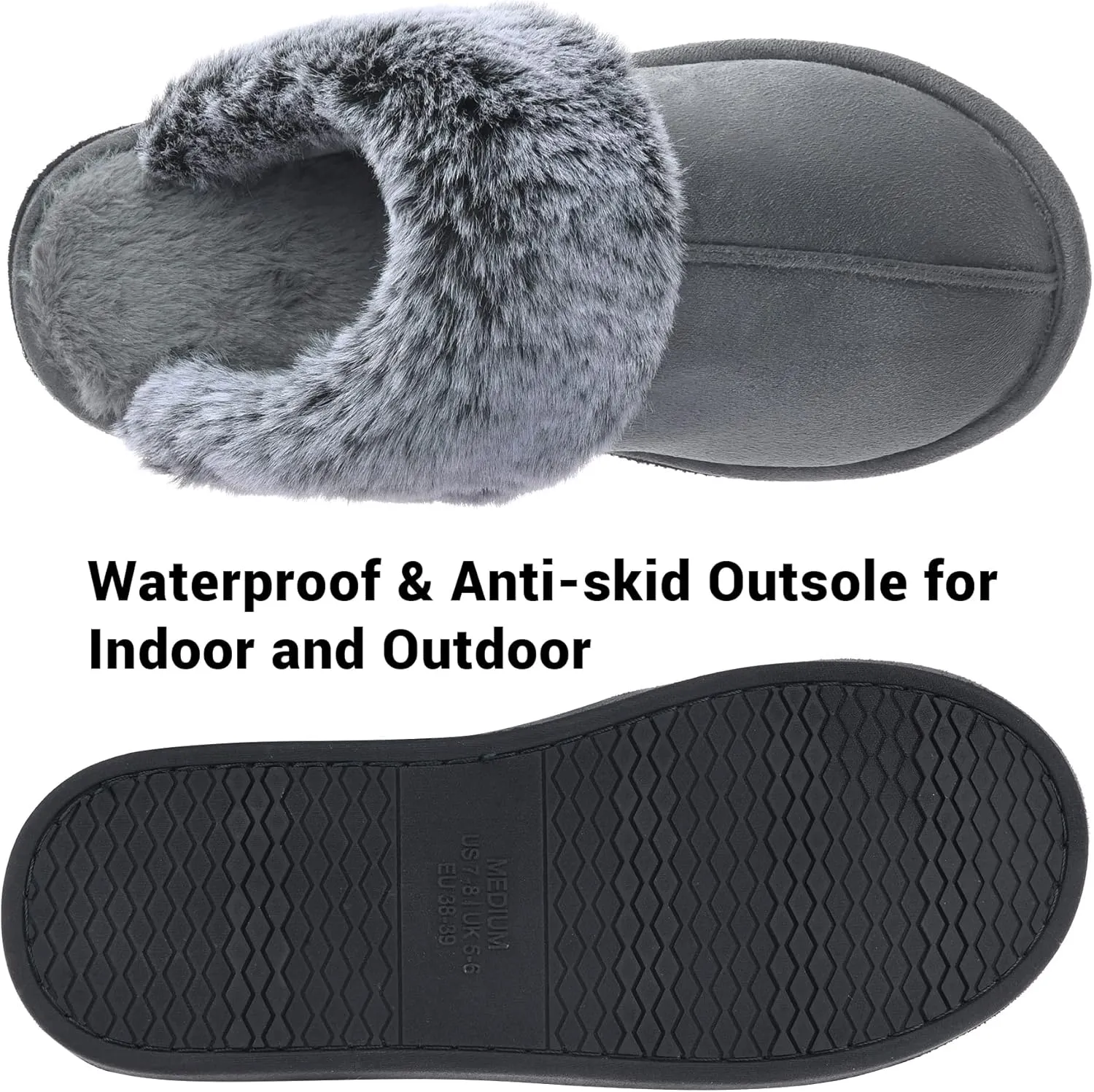 Women's Comfy Faux Fur Scuff Slippers Micro Suede Memory Foam Slip on Fuzzy Slide House Shoes Anti-Skid Sole