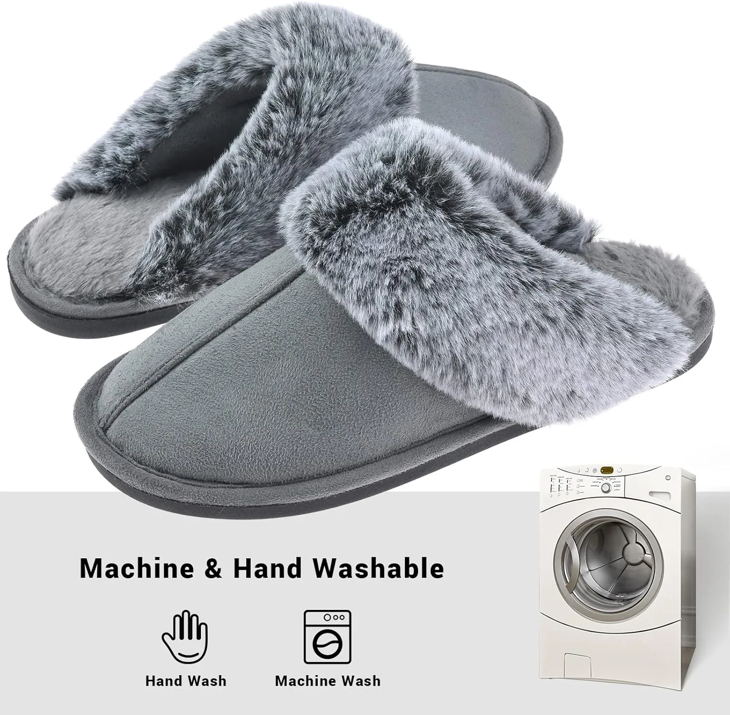 Women's Comfy Faux Fur Scuff Slippers Micro Suede Memory Foam Slip on Fuzzy Slide House Shoes Anti-Skid Sole