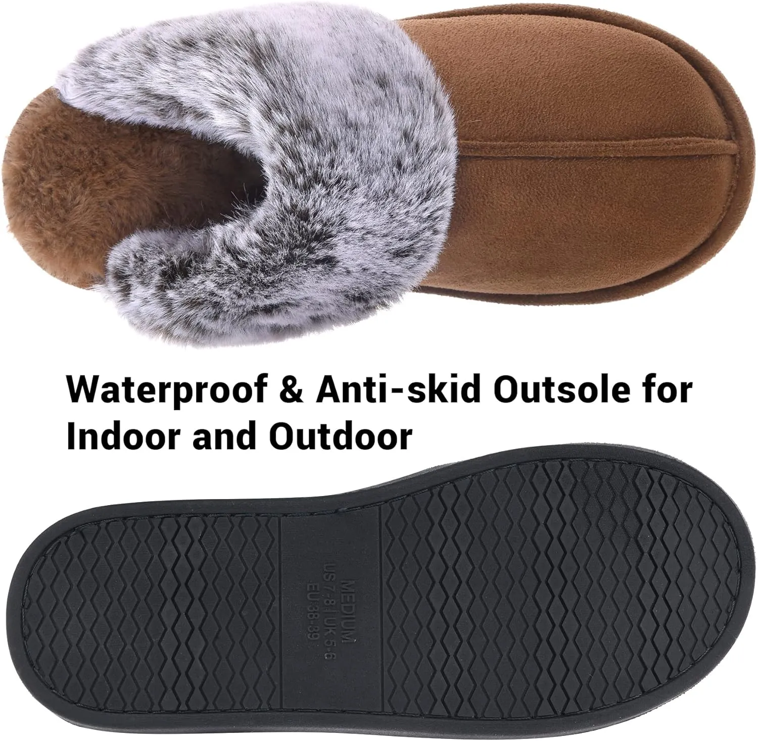 Women's Comfy Faux Fur Scuff Slippers Micro Suede Memory Foam Slip on Fuzzy Slide House Shoes Anti-Skid Sole