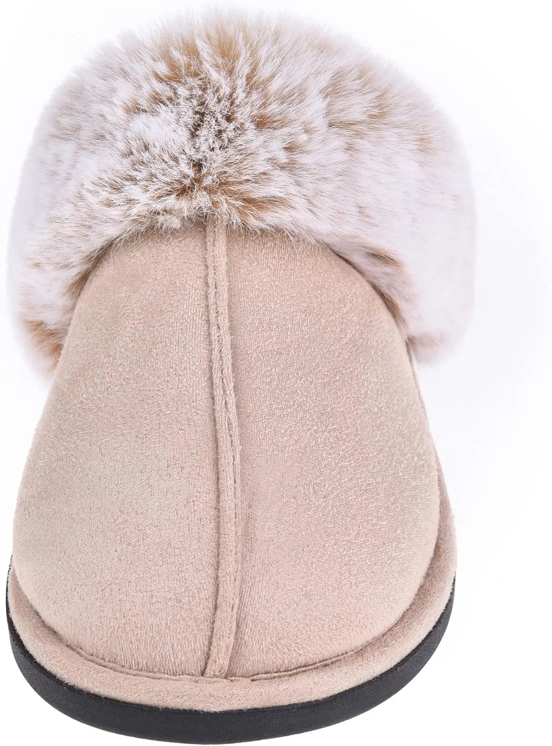 Women's Comfy Faux Fur Scuff Slippers Micro Suede Memory Foam Slip on Fuzzy Slide House Shoes Anti-Skid Sole