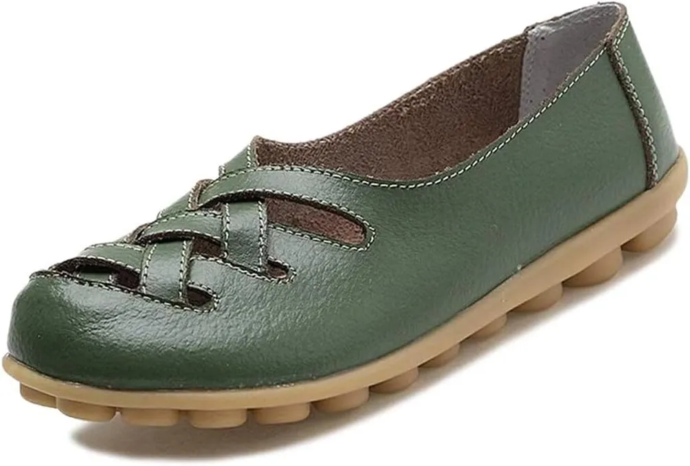 Women's Cowhide Leather Loafers Flats Sandals Slip-On