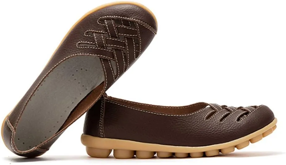 Women's Cowhide Leather Loafers Flats Sandals Slip-On