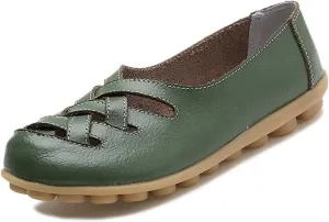 Women's Cowhide Leather Loafers Flats Sandals Slip-On