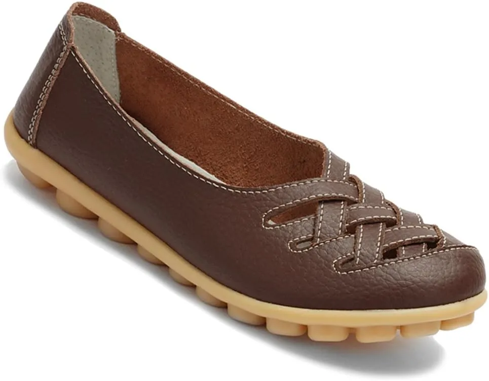 Women's Cowhide Leather Loafers Flats Sandals Slip-On