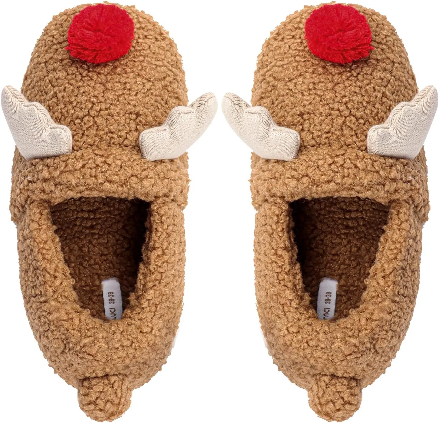 Womens Cute Reindeer Antlers House Slippers Funny Christmas Deer Horn Ear Indoor Home Shoes Plush Fuzzy Warm Bedroom Slippers