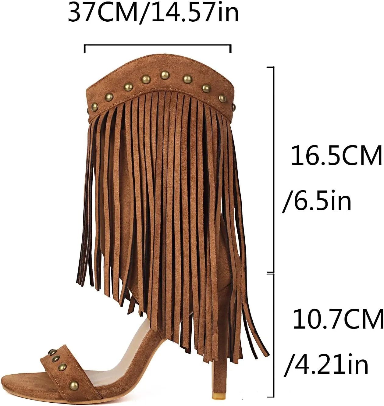 Women's Fringed High Heels Side Zipper Ankle Sandal Boots Studded Heeled Sandals