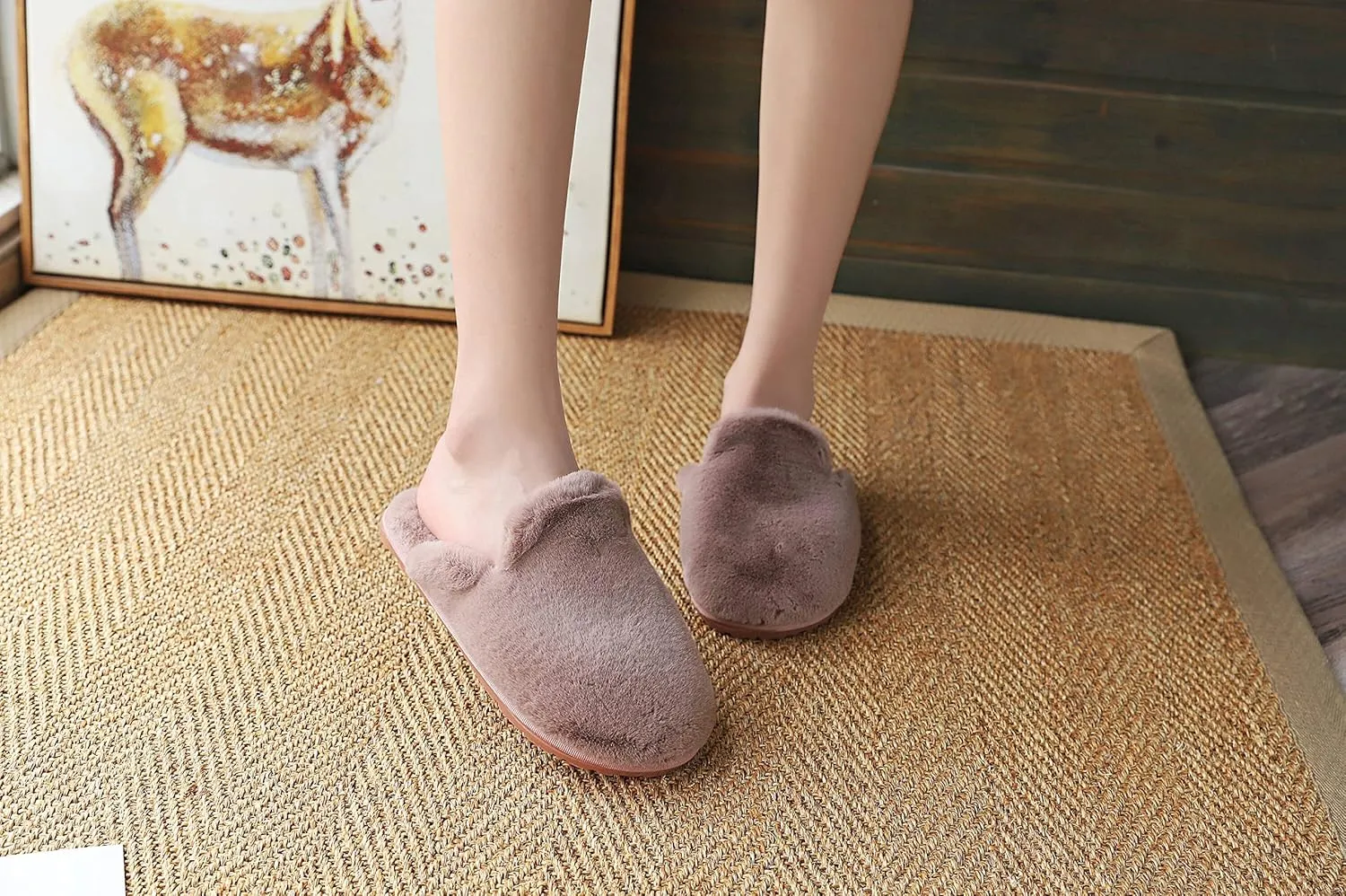 Women's Fuzzy House Memory Foam Slippers Fluffy Furry Fur Slippers Scuff Outdoor Indoor Warm Cozy Plush Bedroom Shoes Soft Flat Comfy Anti-Slip