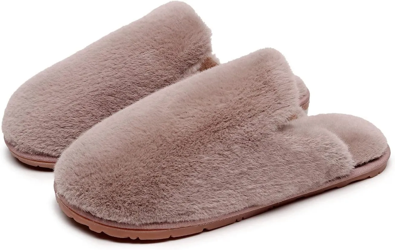 Women's Fuzzy House Memory Foam Slippers Fluffy Furry Fur Slippers Scuff Outdoor Indoor Warm Cozy Plush Bedroom Shoes Soft Flat Comfy Anti-Slip