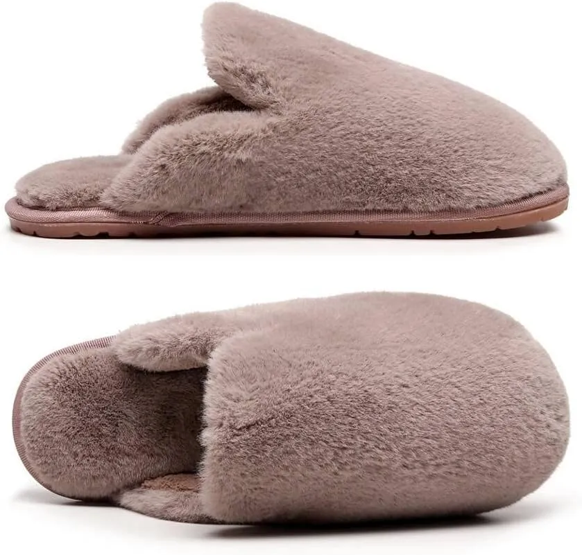Women's Fuzzy House Memory Foam Slippers Fluffy Furry Fur Slippers Scuff Outdoor Indoor Warm Cozy Plush Bedroom Shoes Soft Flat Comfy Anti-Slip