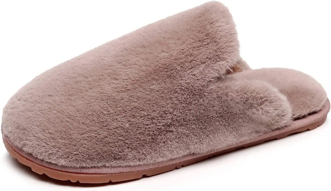 Women's Fuzzy House Memory Foam Slippers Fluffy Furry Fur Slippers Scuff Outdoor Indoor Warm Cozy Plush Bedroom Shoes Soft Flat Comfy Anti-Slip