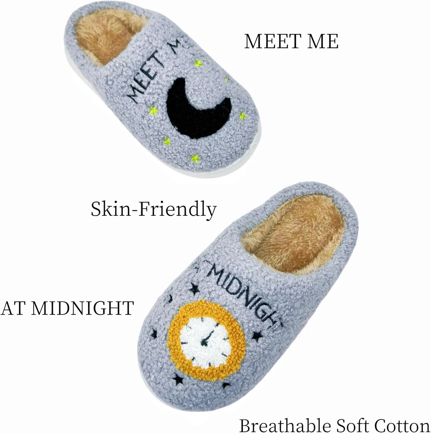 Women's Fuzzy Slipper Men's Smile Face Slippers Girls Indoor Bedroom Slipper Boys Fluffy Winter House Shoes Non-slip Home Shoes