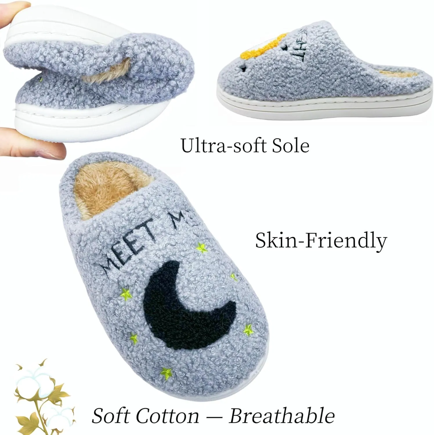 Women's Fuzzy Slipper Men's Smile Face Slippers Girls Indoor Bedroom Slipper Boys Fluffy Winter House Shoes Non-slip Home Shoes