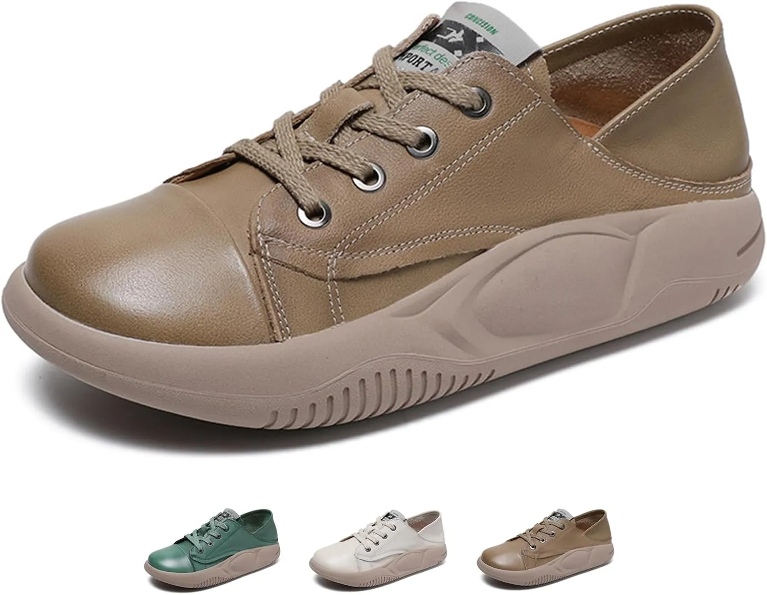 Women's Genuine Leather Platform Soft Sole Fashion Sneaker Retro Round-Toe Lace Up Lightweight Comfort Casual Walking Shoes