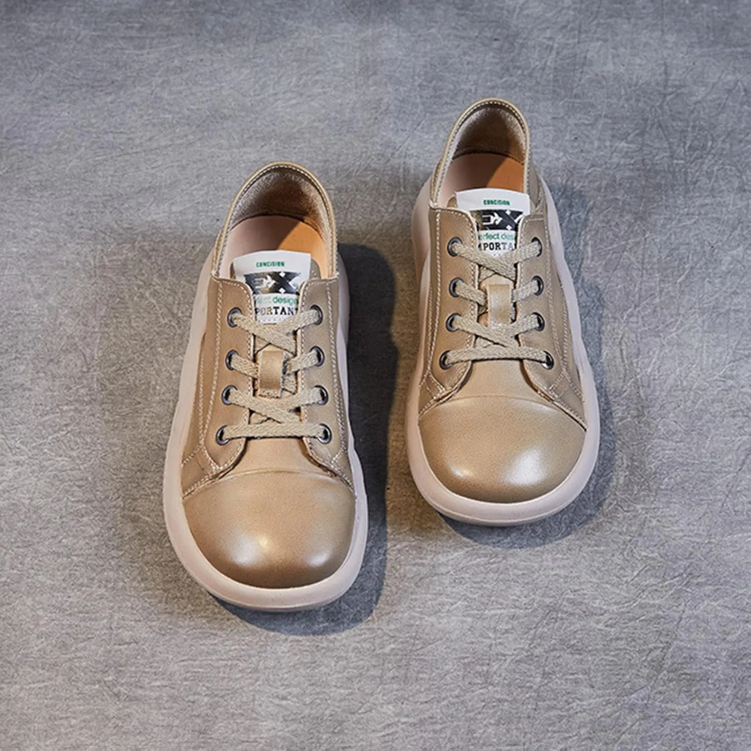 Women's Genuine Leather Platform Soft Sole Fashion Sneaker Retro Round-Toe Lace Up Lightweight Comfort Casual Walking Shoes