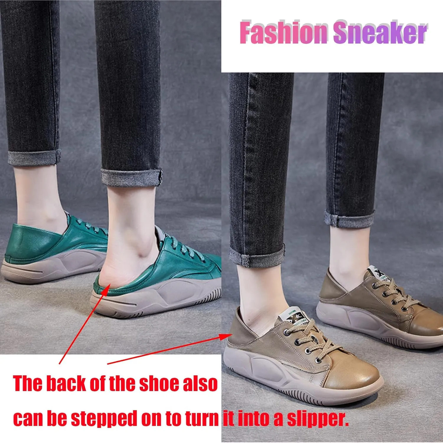 Women's Genuine Leather Platform Soft Sole Fashion Sneaker Retro Round-Toe Lace Up Lightweight Comfort Casual Walking Shoes