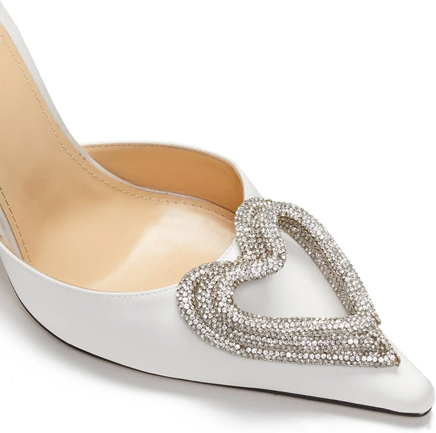 Women's Heeled Sandals Pointed Toe Crystal Heart Glitter Pumps Rhinestones Embellished Ankle Strap Slip-On Stilettos Wedding Party Dress Shoes