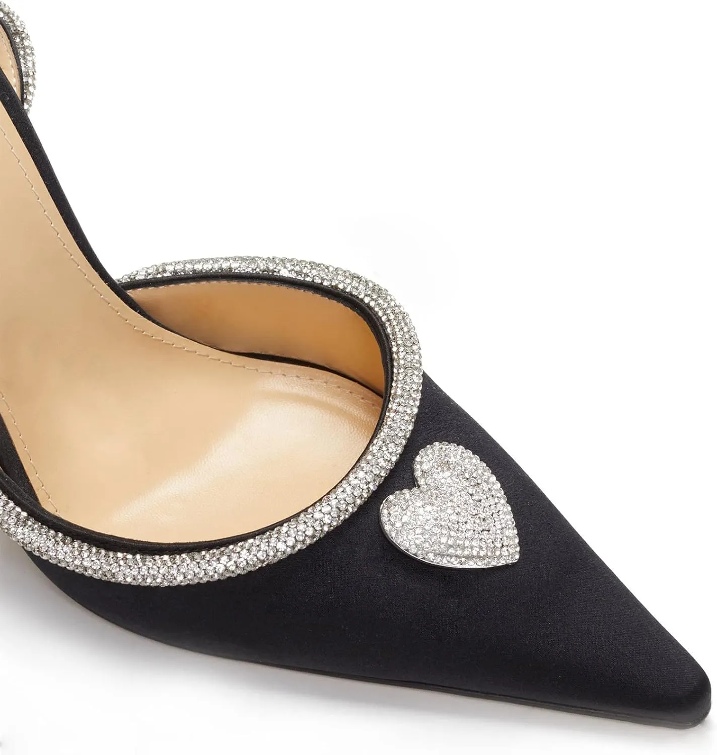 Women's Heeled Sandals Pointed Toe Crystal Heart Glitter Pumps Rhinestones Embellished Ankle Strap Slip-On Stilettos Wedding Party Dress Shoes