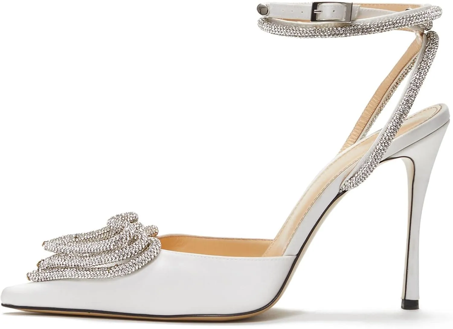 Women's Heeled Sandals Pointed Toe Crystal Heart Glitter Pumps Rhinestones Embellished Ankle Strap Slip-On Stilettos Wedding Party Dress Shoes